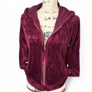 VTG Jones New York Sport Y2K Velvet Plum Burgundy Zip up Hoodie Jacket womens M